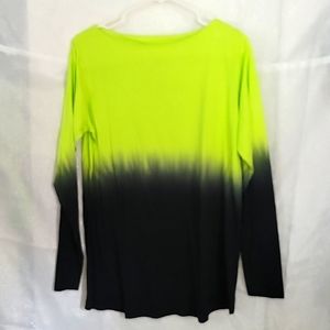 Diane Gilman large chartreuse to black long sleeve boat neck knit top.